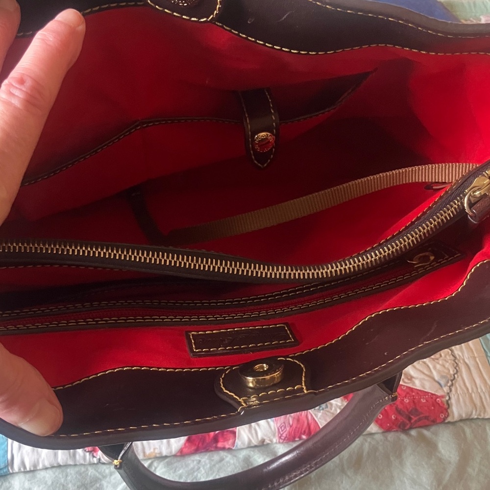 Dooney & Bourke Cognac and Dark Brown Leather Satchel - Picture 8 of 9
